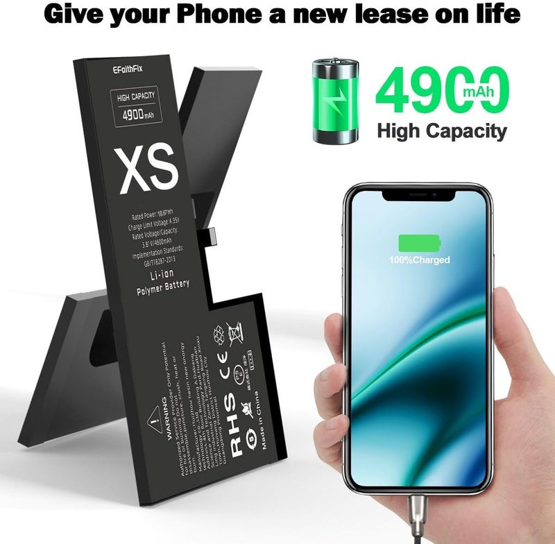 EFAITHFIX 4900mAh Upgraded Replacement Battery Compatible with iPhone Xs, High Capacity New 0 Cycle A+ Battery Replacement for iPhone Model A1920 A2097 A2098 A2099 A2100 with Complete Repair Tool Kit - Image 4